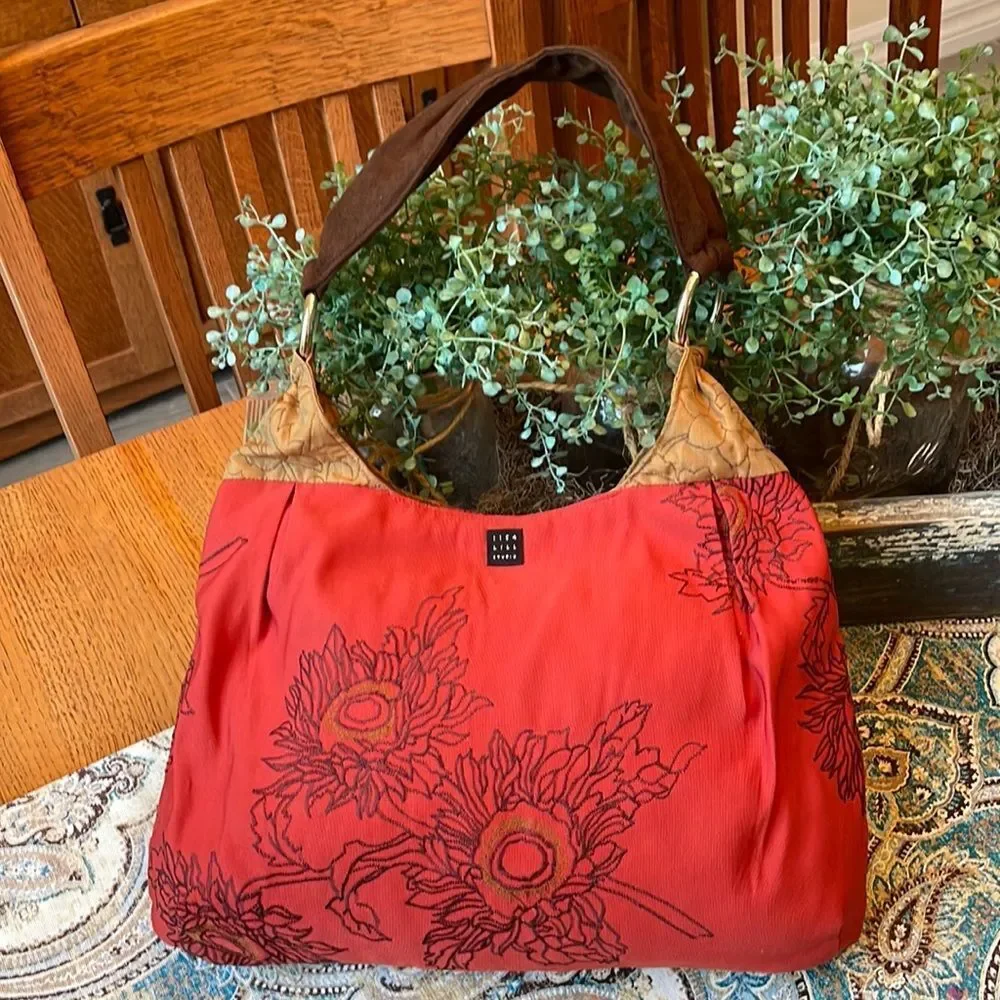 1154 Lill Studio Rust Red Floral Embroidered Shoulder Bag Chicago Boutique